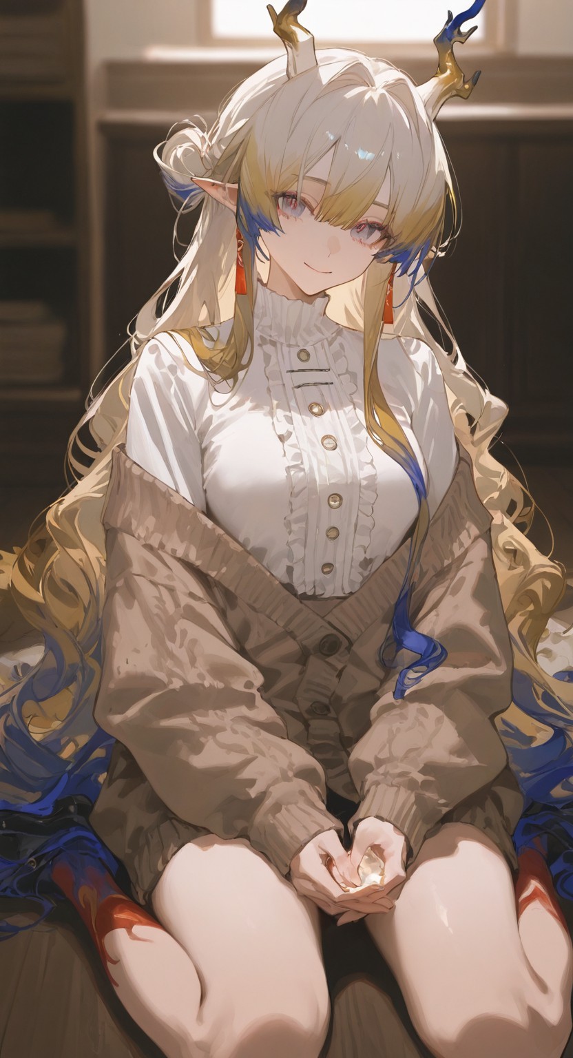 金发鹿角精灵少女的温柔穿搭