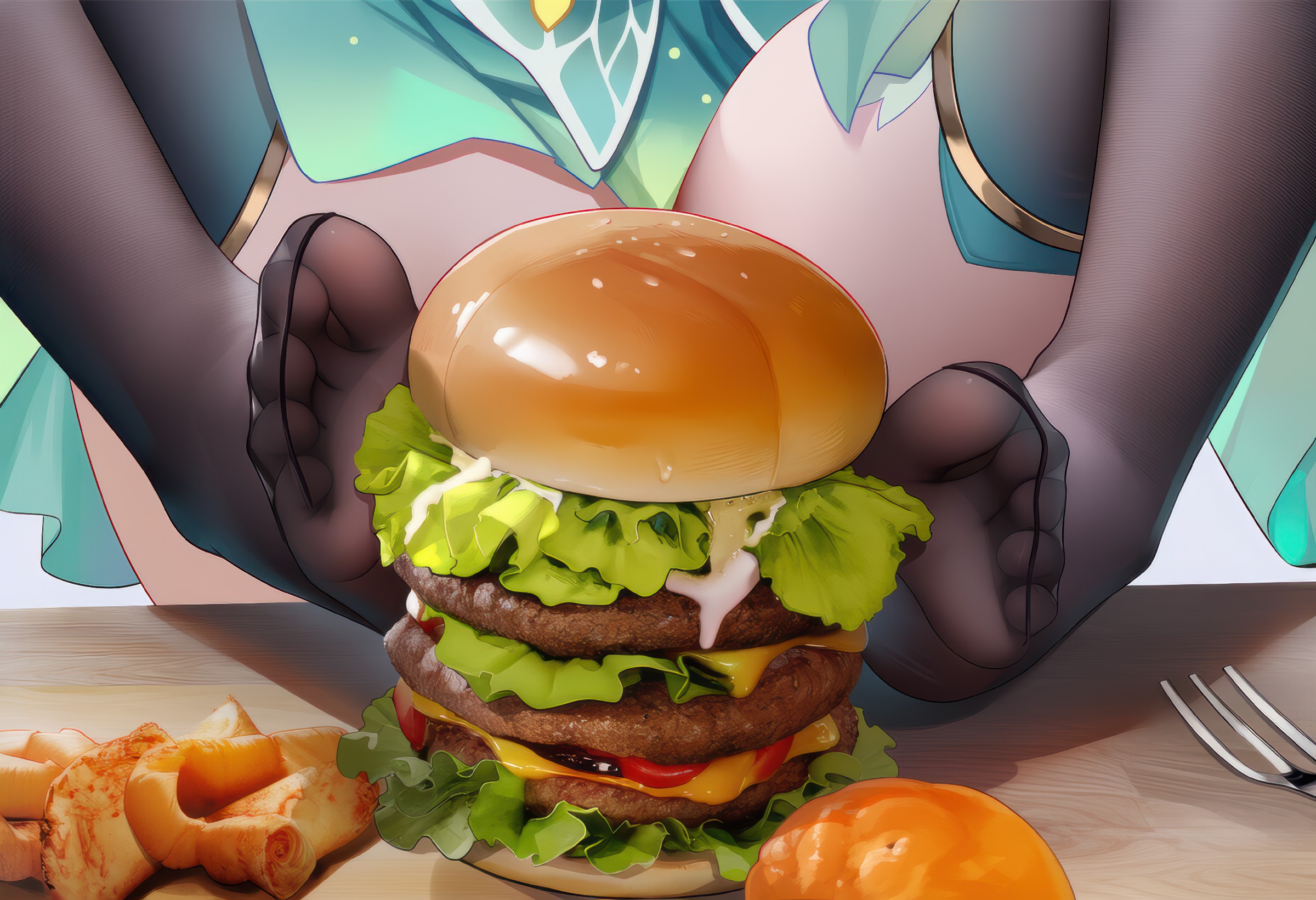 动漫风巨型汉堡：视觉食欲双重冲击