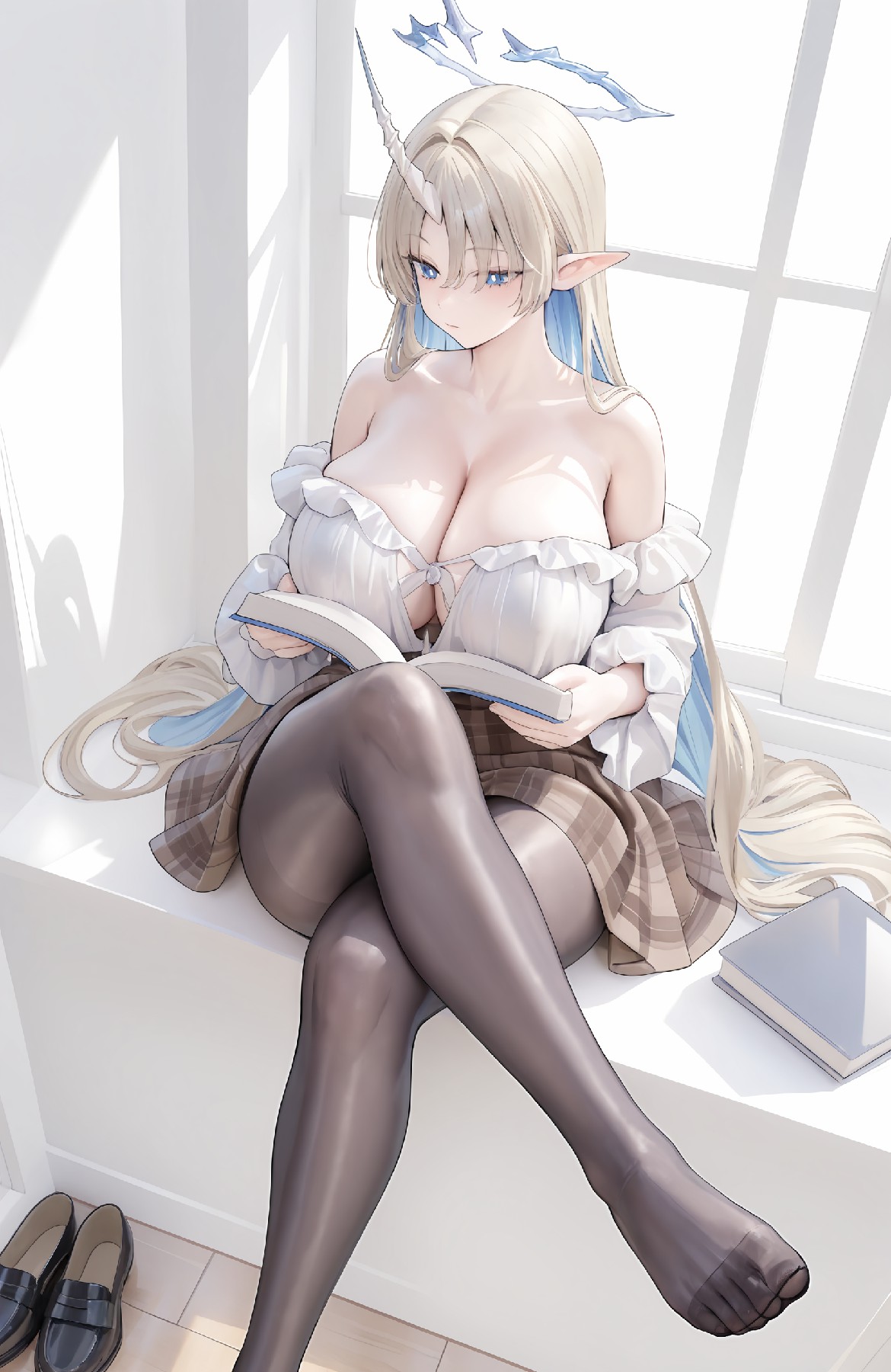 二次元独角兽少女窗边阅读时光