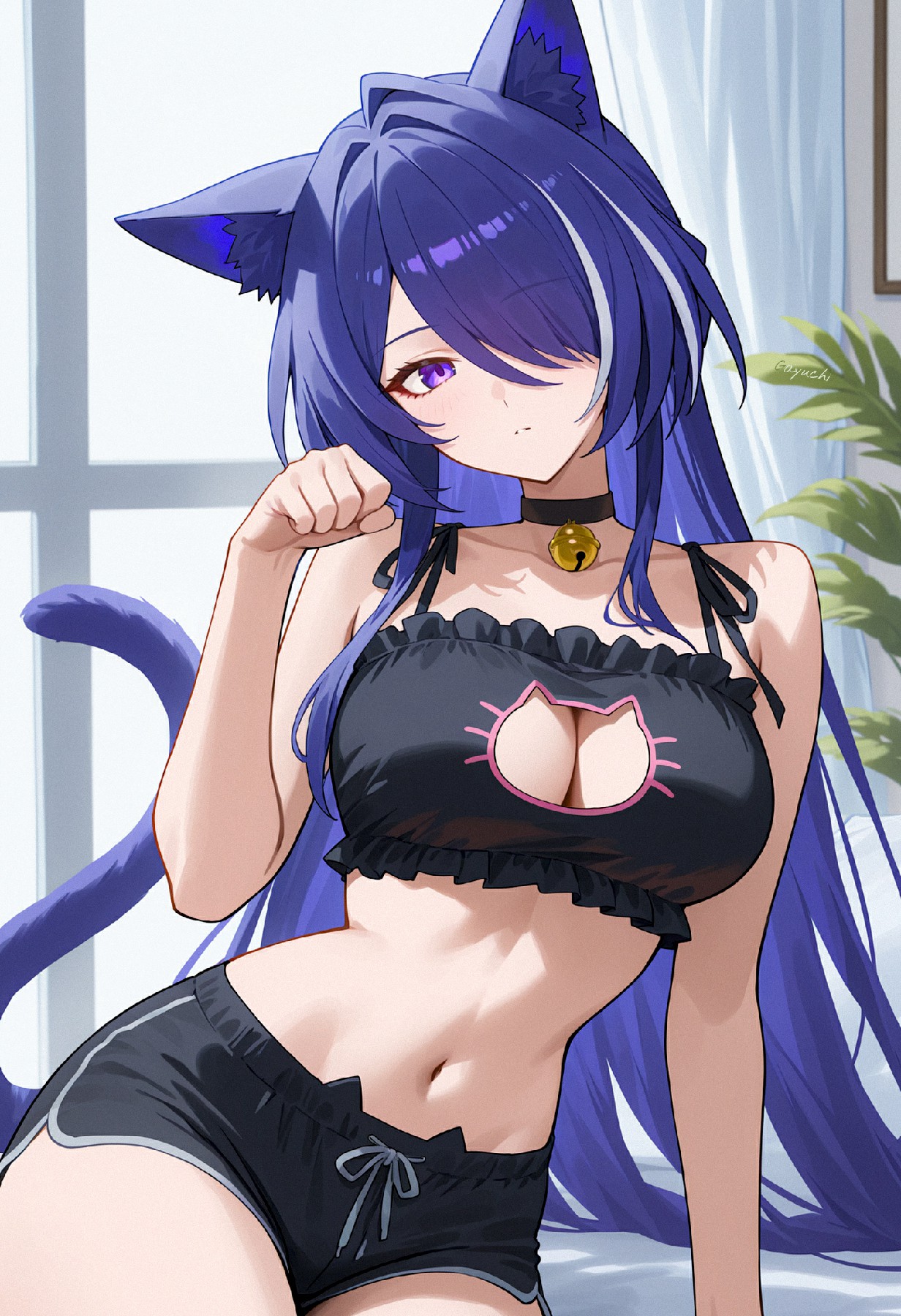 蓝发猫耳美少女的可爱性感造型