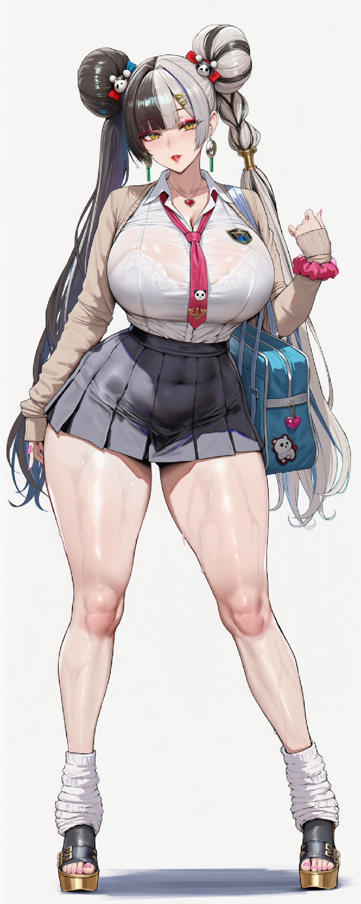 双马尾黑白渐变校园辣妹|熊猫元素穿搭