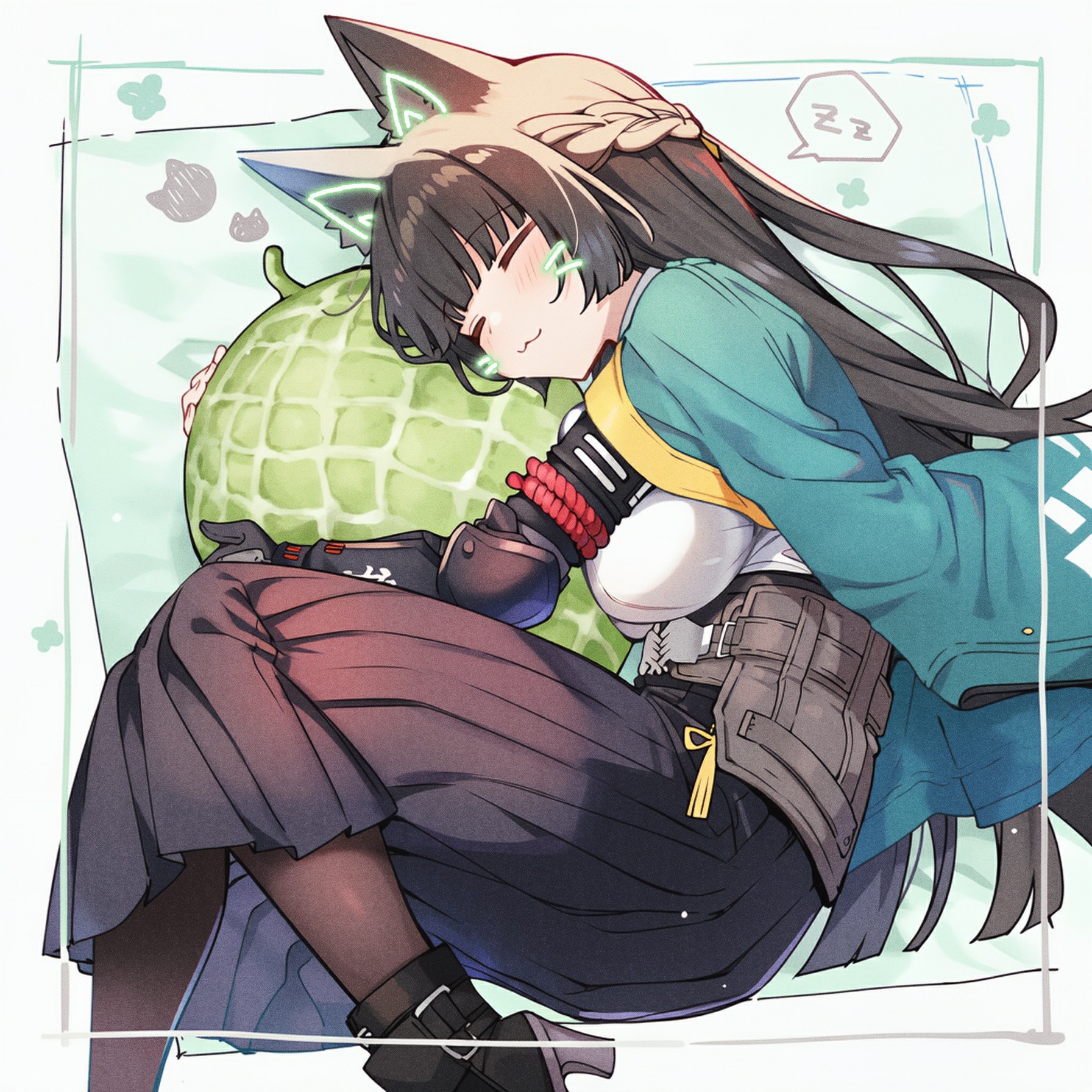 抱西瓜酣睡的兽耳少女,软萌治愈感拉满