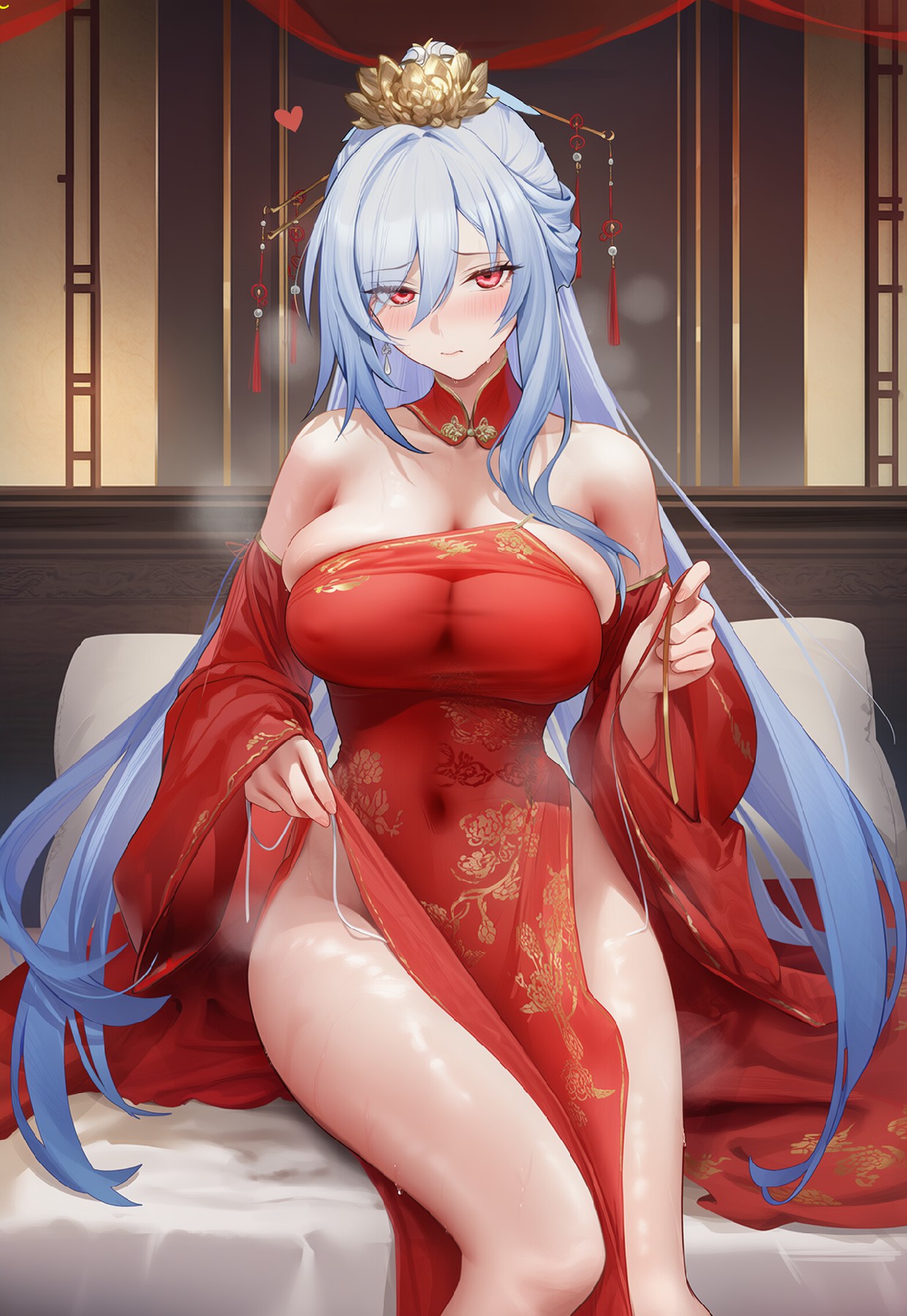 蓝发古风美人红衣造型真的太戳我啦