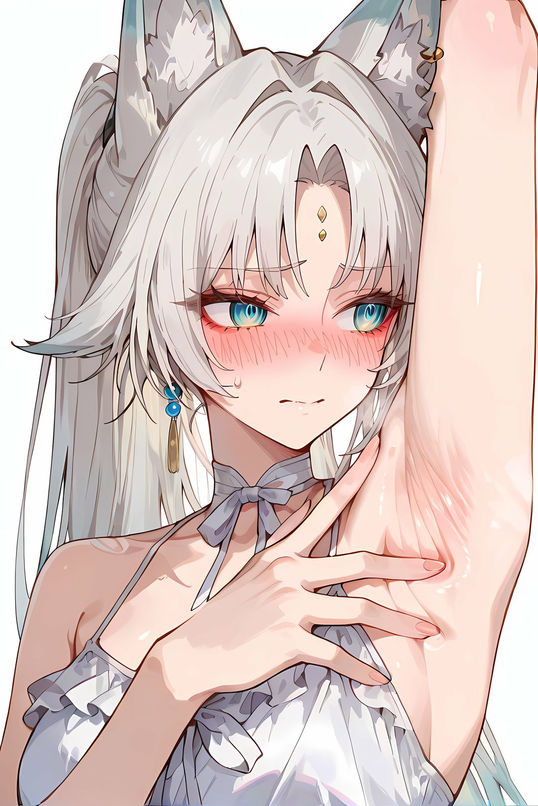 白发狐耳少女娇羞瞬间 清冷又灵动谁不爱