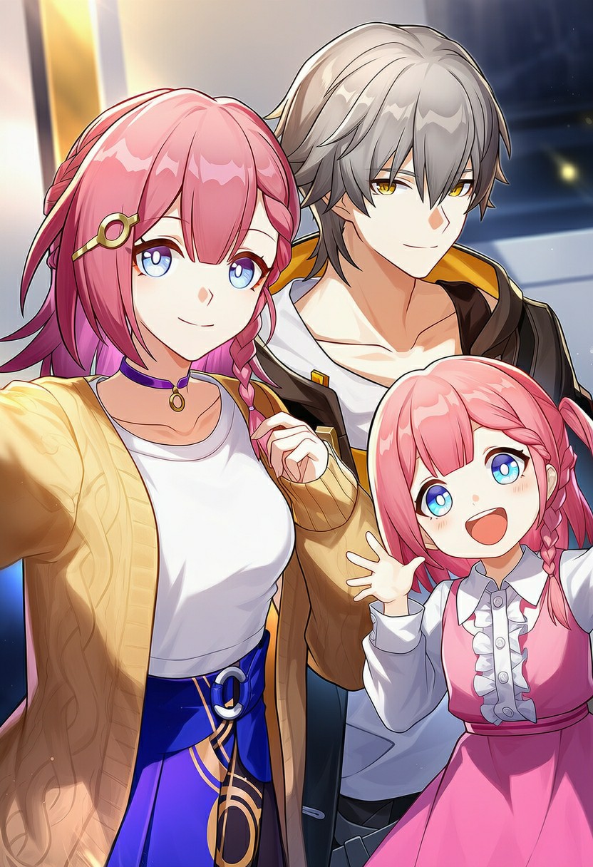 星穹铁道开拓者与大小三月七的温馨自拍