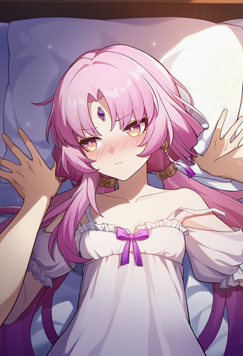 粉发少女清晨慵懒躺卧 软萌氛围直接拉满