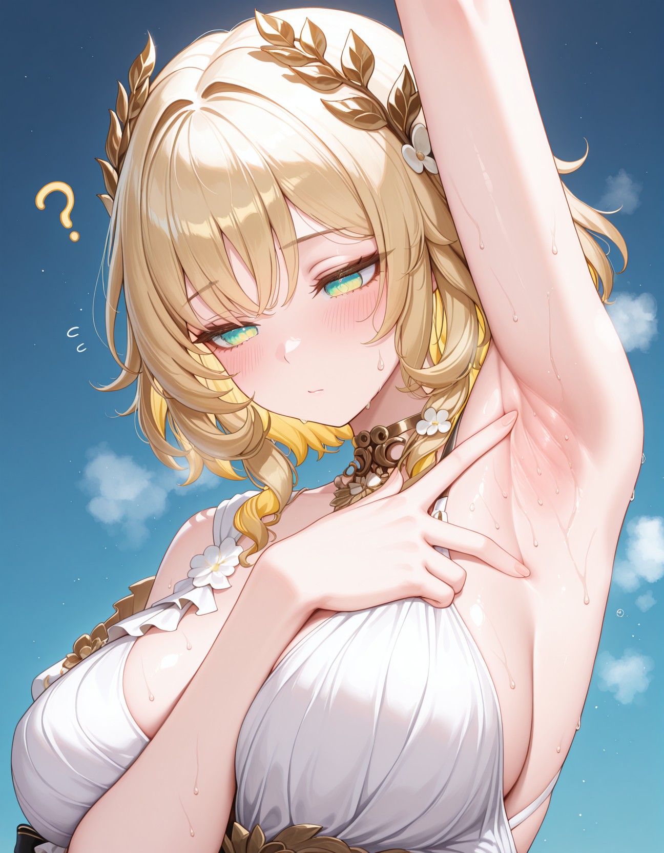 夏日金发少女腋下冒汗小困惑