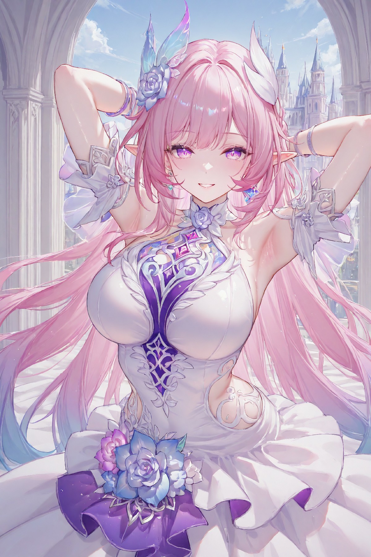 花嫁风粉发爱莉希雅精美二次元同人插画