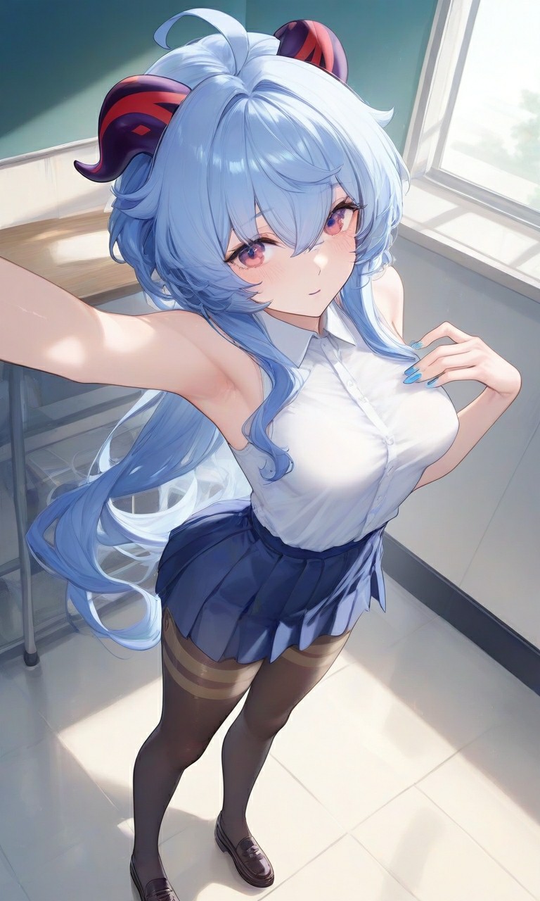 蓝发兽耳少女的元气校园风