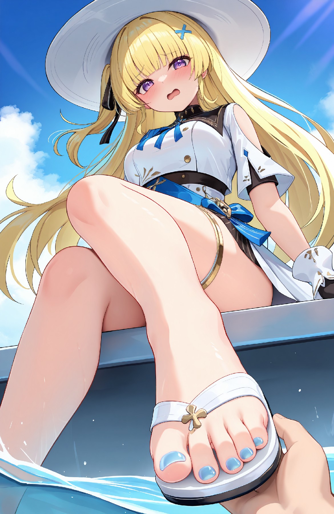 夏日金发美少女脚边互动超吸睛