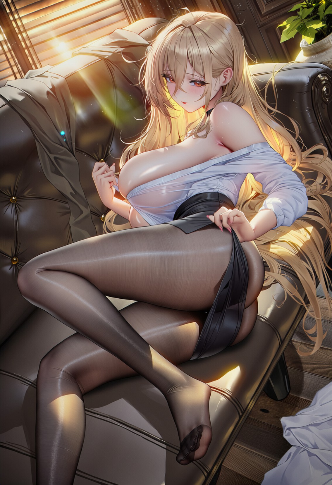 金发御姐的黑丝性感职场风造型