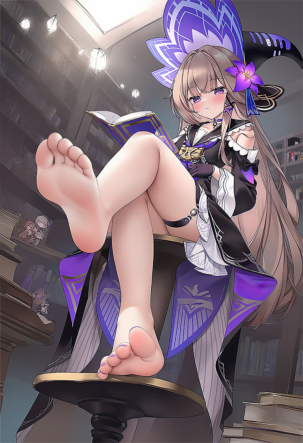 神秘少女于书海惬意阅读瞬间