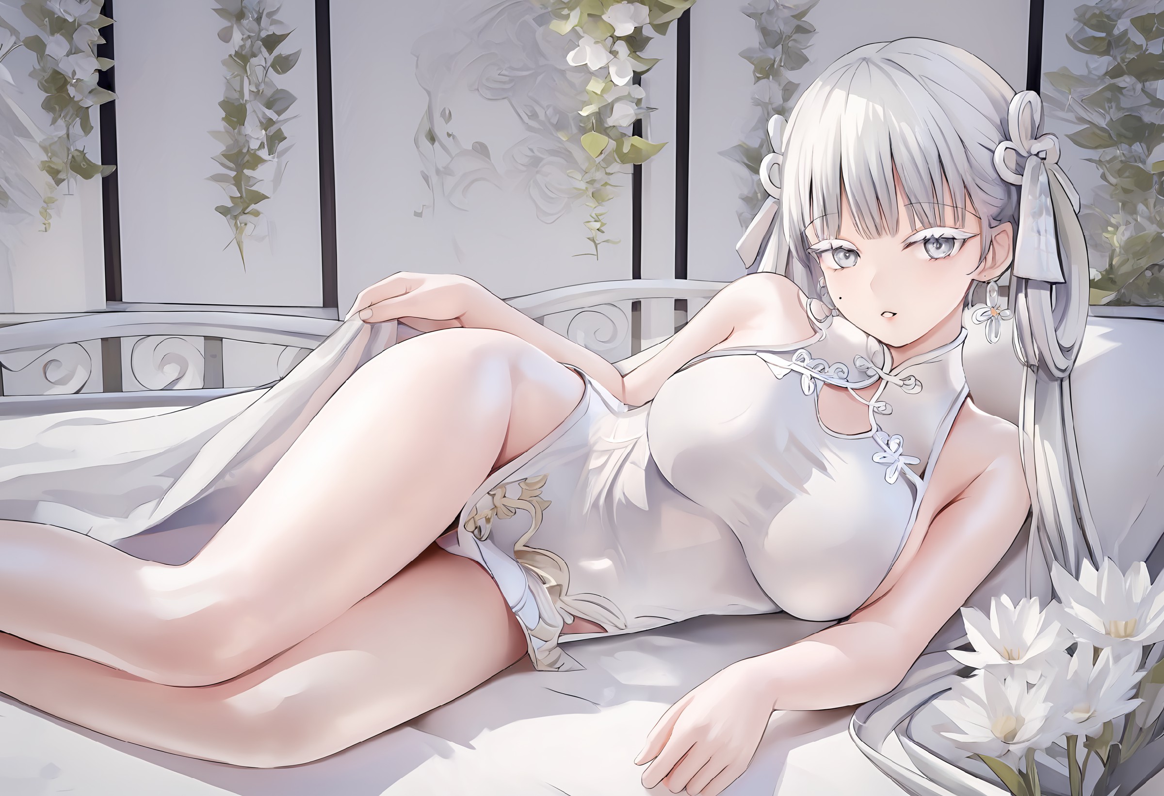 白衣旗袍美人慵懒卧榻,古风唯美氛围感