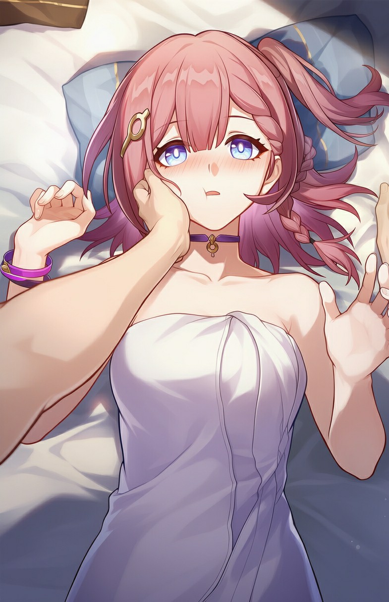 躺在床上的粉发少女艾丝妲软萌又可爱