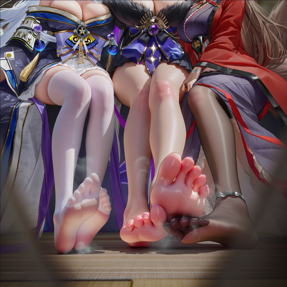 三款二次元角色腿部细节，精致感爆棚