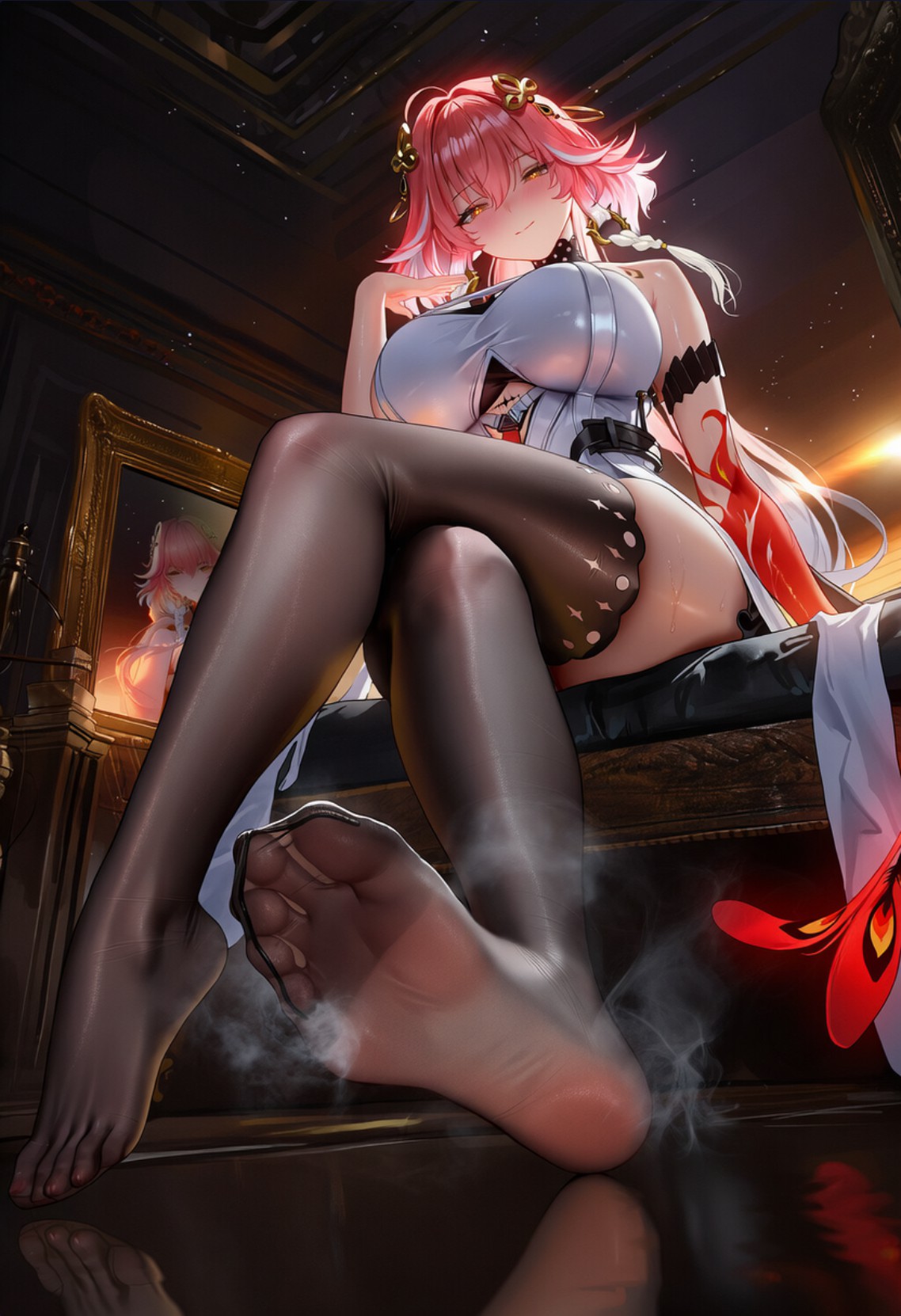 粉发美少女丝滑黑丝脚部氛围感拉满