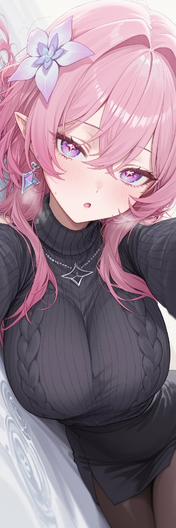 粉发精灵耳少女,针织衫造型超吸睛