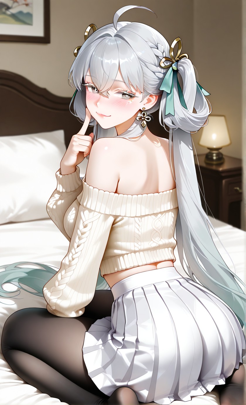 银发甜妹的慵懒卧室穿搭look