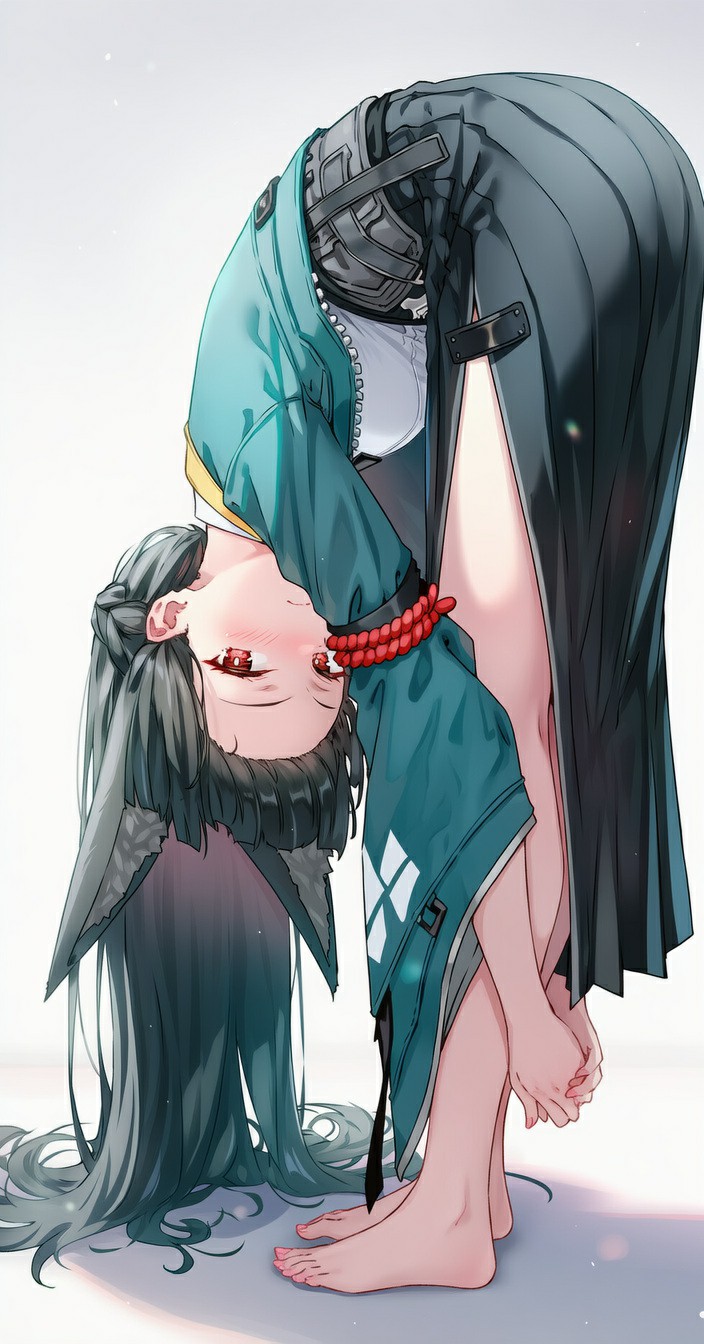 动漫角色弯腰姿态绝美 长发垂落氛围感拉满