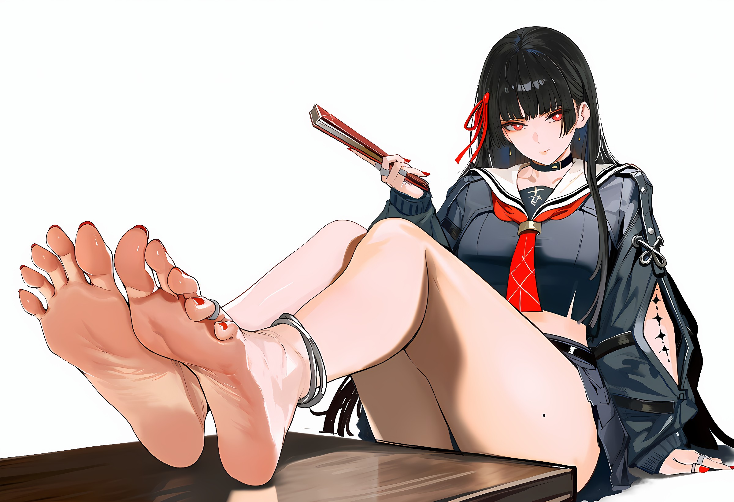 暗黑系水手服少女的精致足部特写