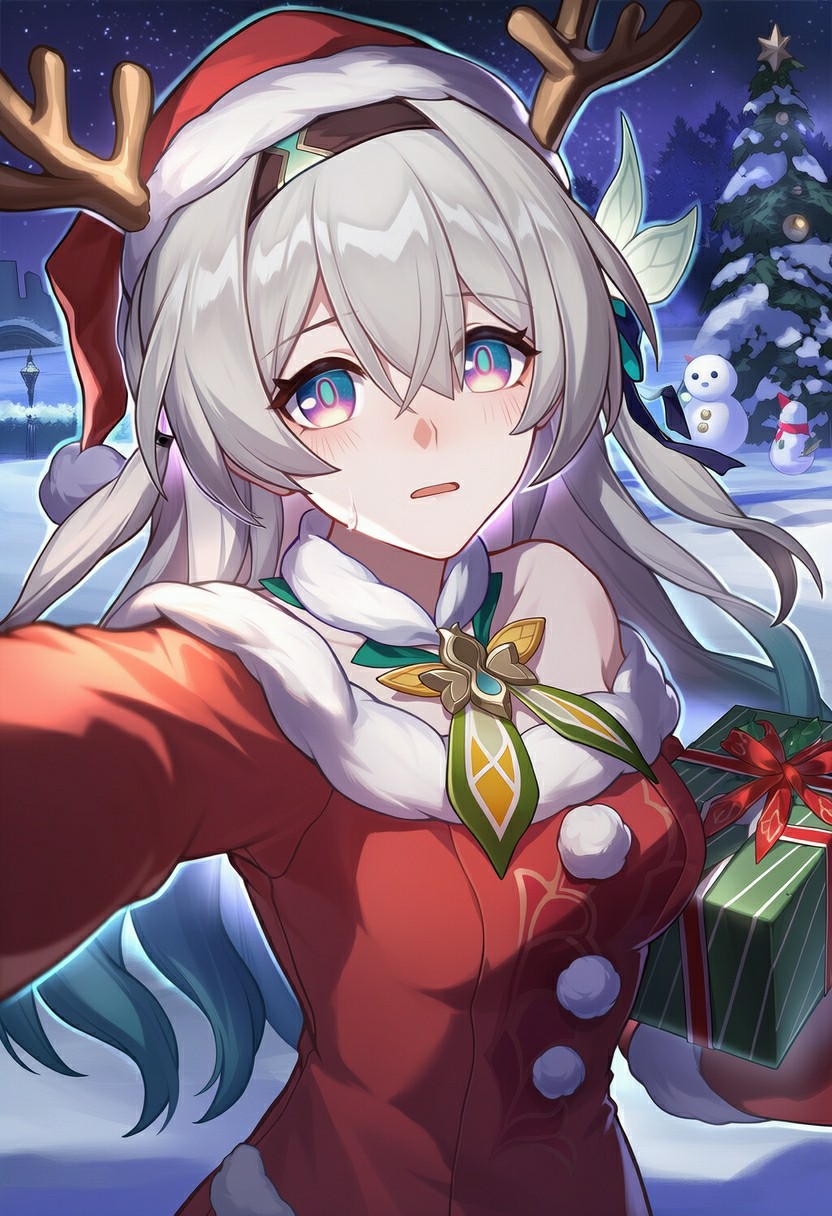 圣诞银发少女雪景自拍,可爱值拉满!