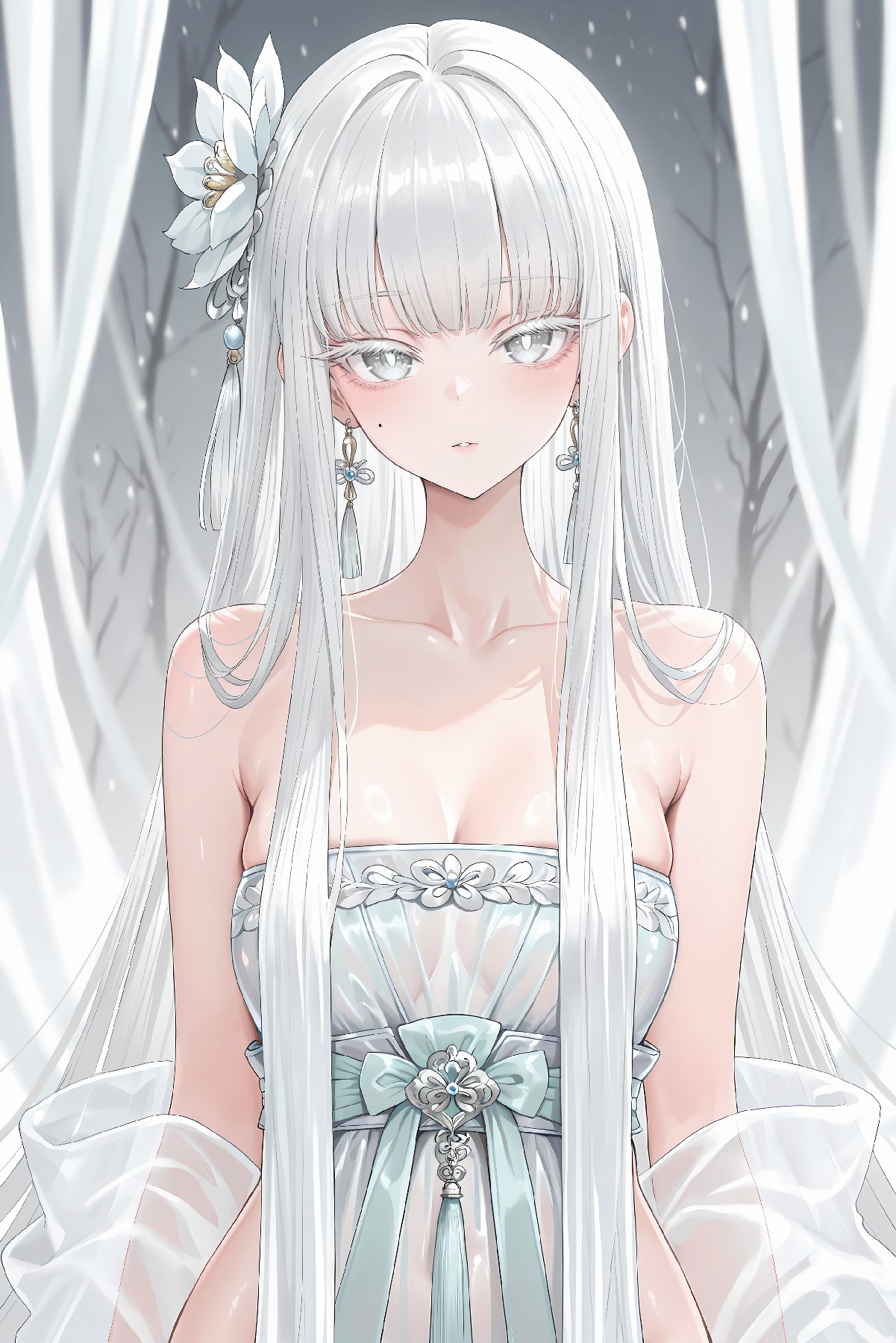 雪林间银眸白发少女 清冷古风氛围感拉满