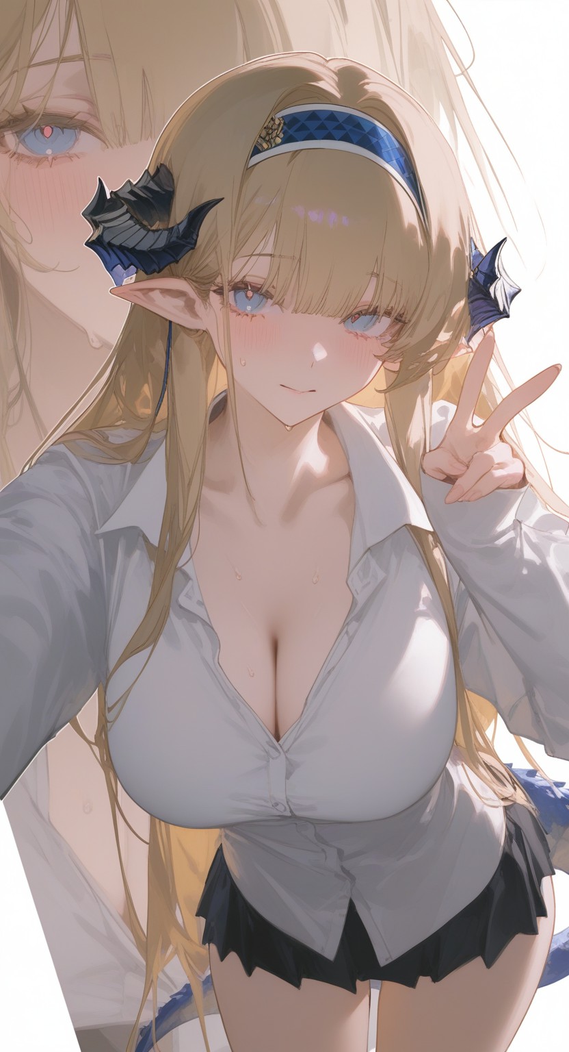 金发精灵耳少女的甜酷自拍穿搭