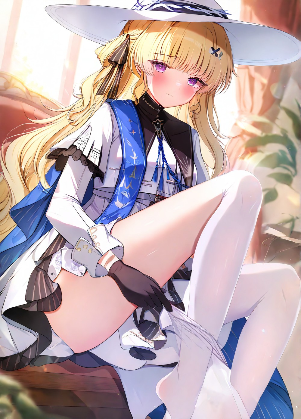 金发紫眼优雅二次元少女的慵懒午后时光