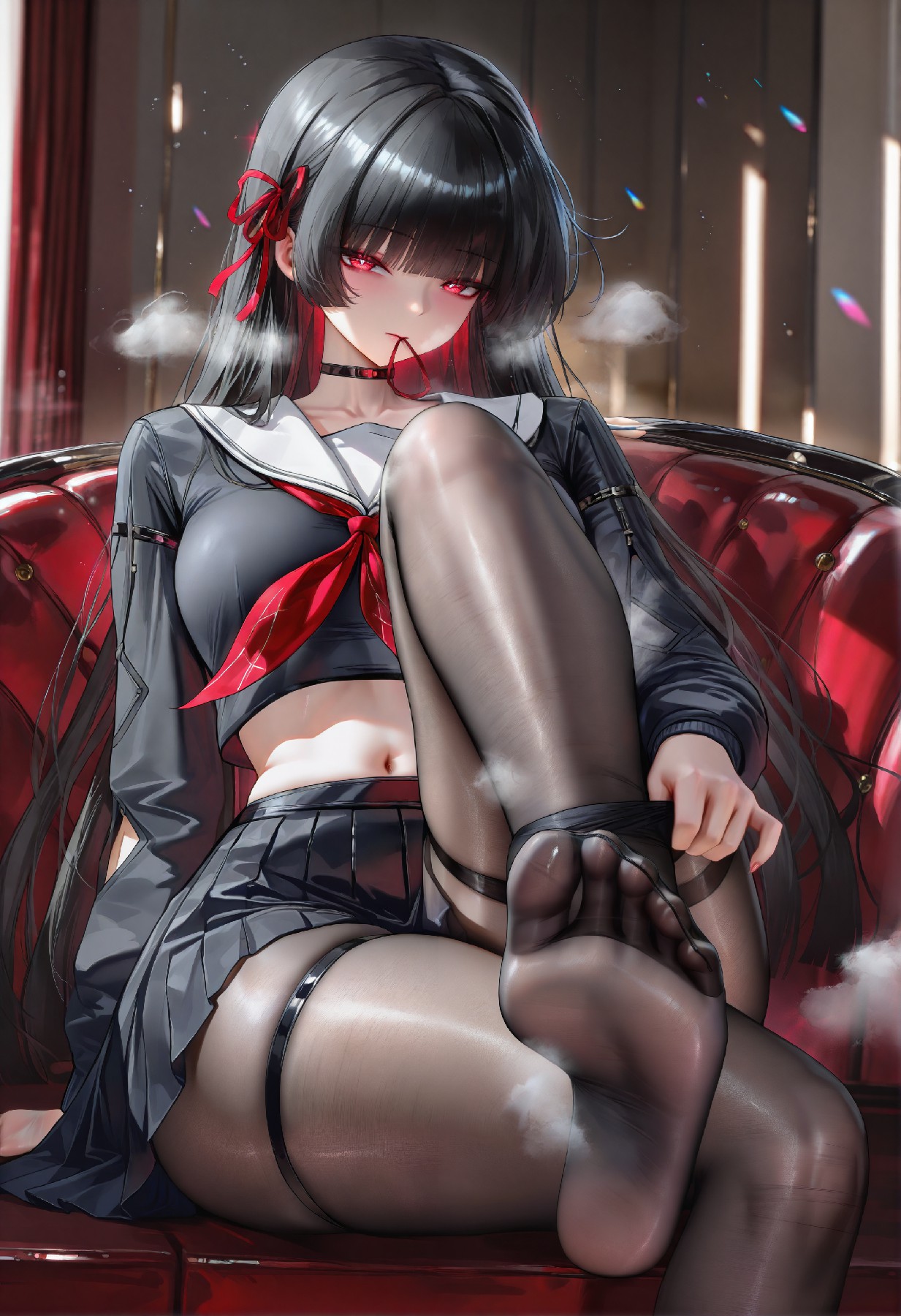 二次元黑丝水手服少女氛围感拉满