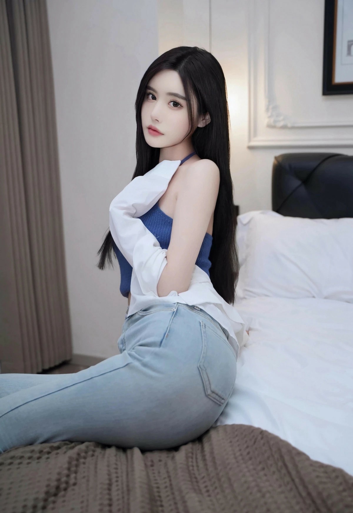 清新日常穿搭 卧室氛围感拍照分享