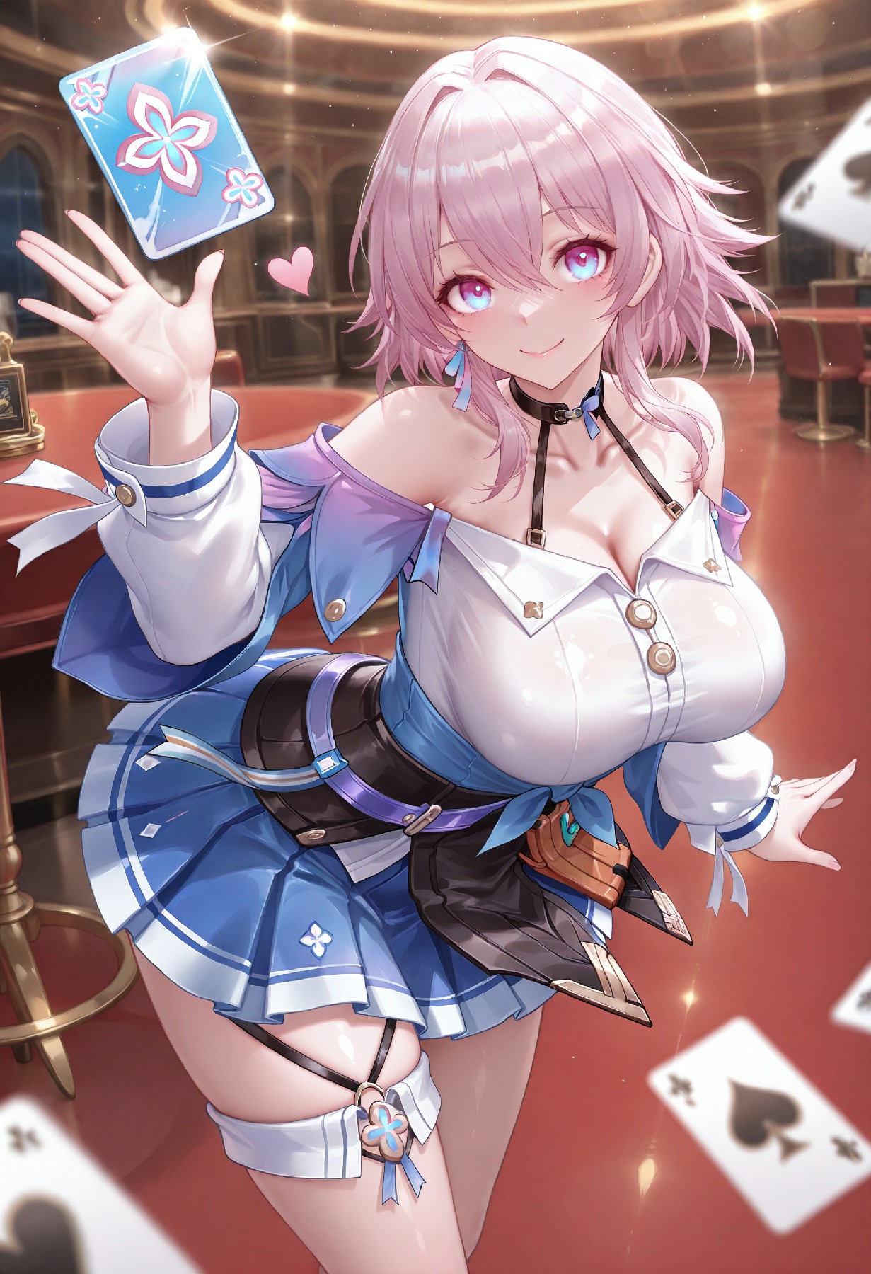 赌场风粉发少女，玩牌超俏皮吸睛