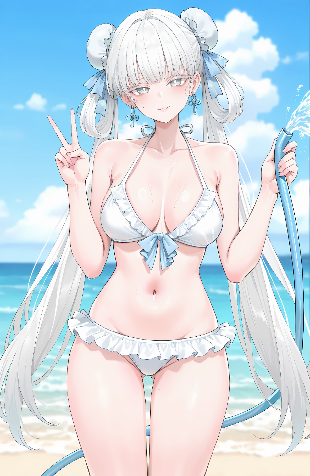 夏日海滩白比基尼少女元气出片