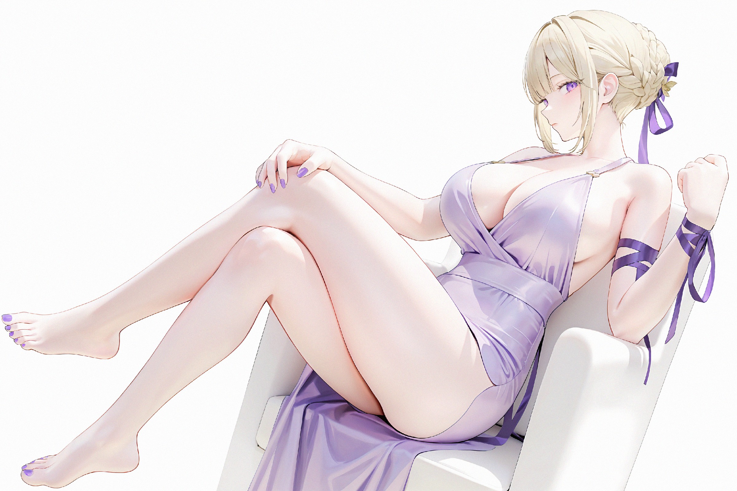 浅金发编发少女的精致柔美紫色穿搭