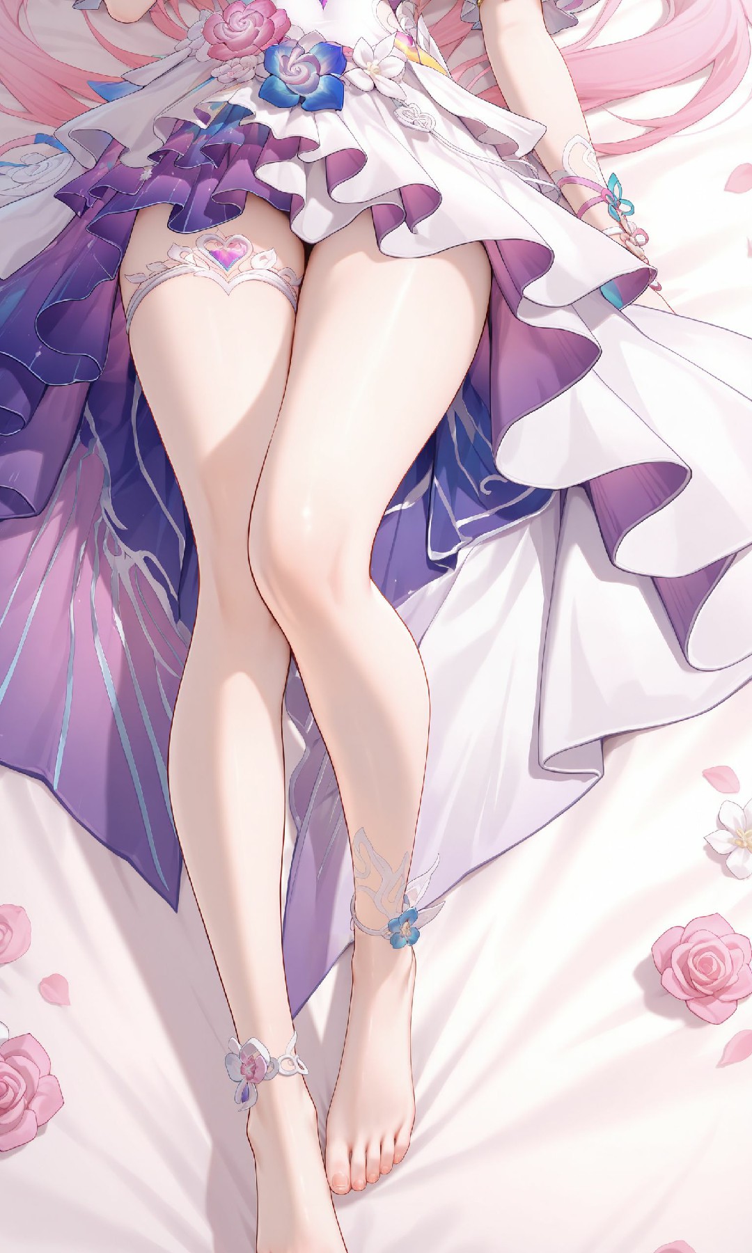 粉紫系二次元美少女的精致腿饰与裙装