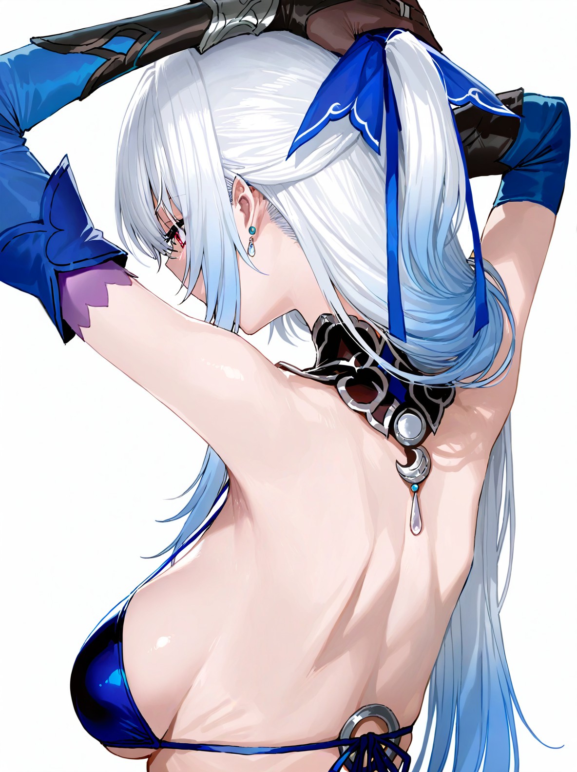 绝美蓝发二次元少女背影杀