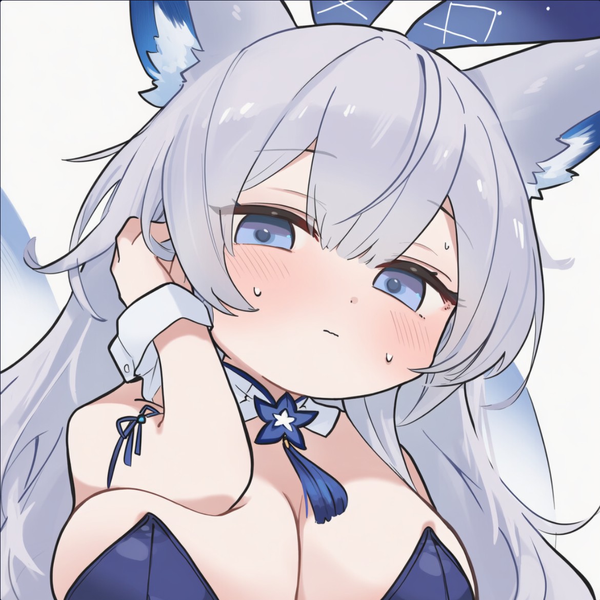 银发蓝眼兽耳娘，害羞神态超治愈