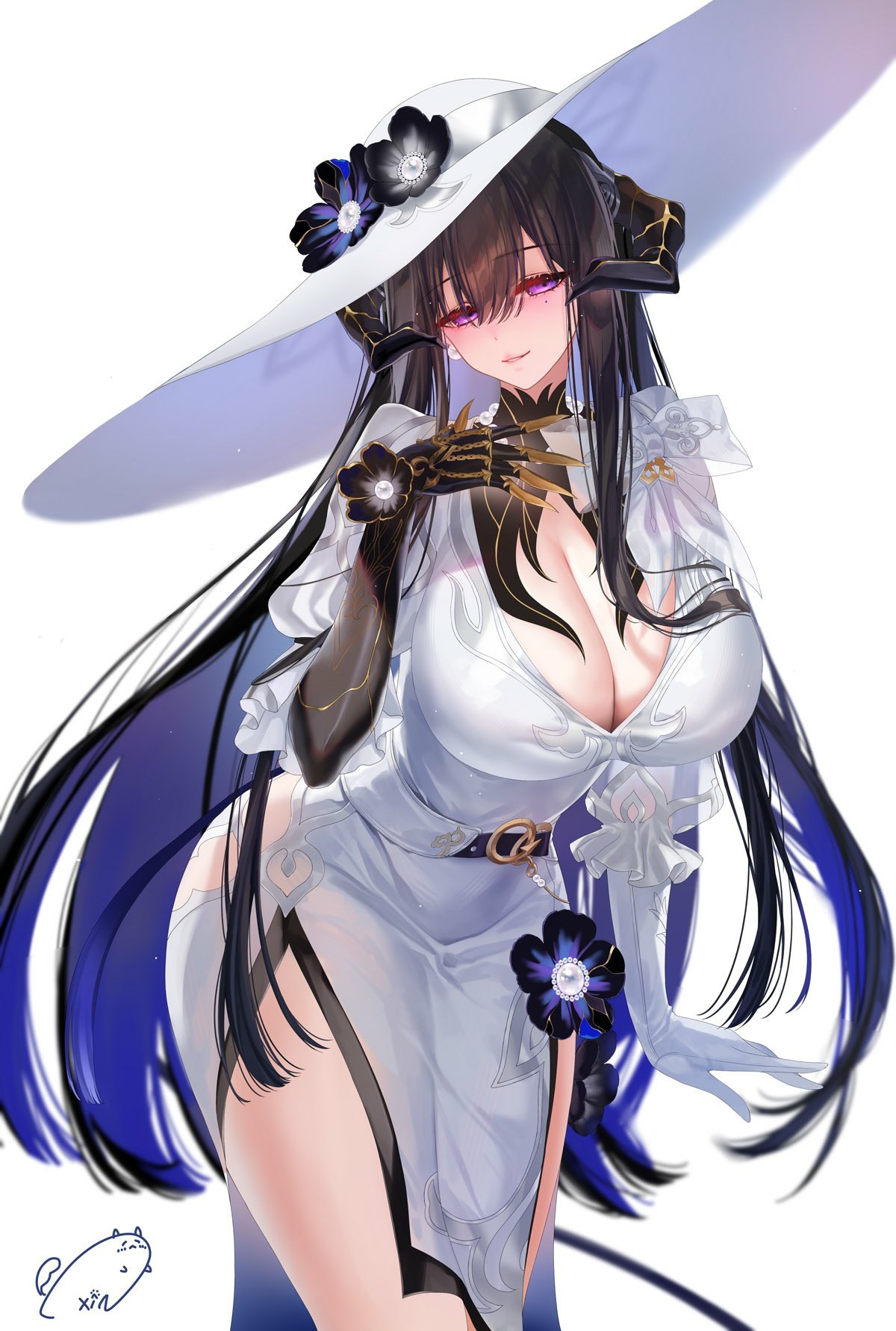 白裙黑花二次元美少女，优雅魅惑超吸睛