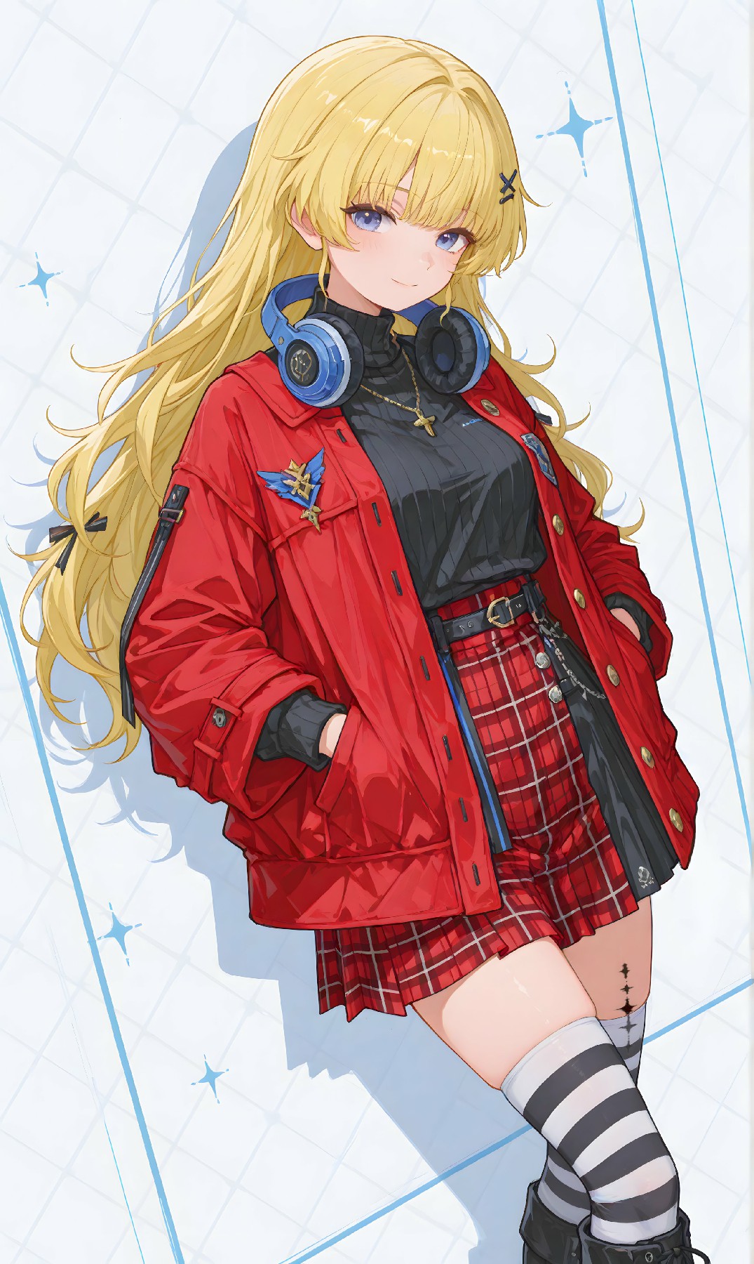 金发少女的元气穿搭 红黑配色太吸睛啦