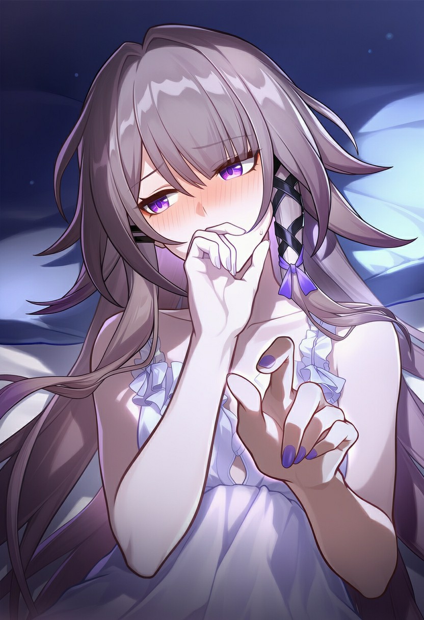 紫眸少女含羞半掩，深夜暧昧氛围拉满