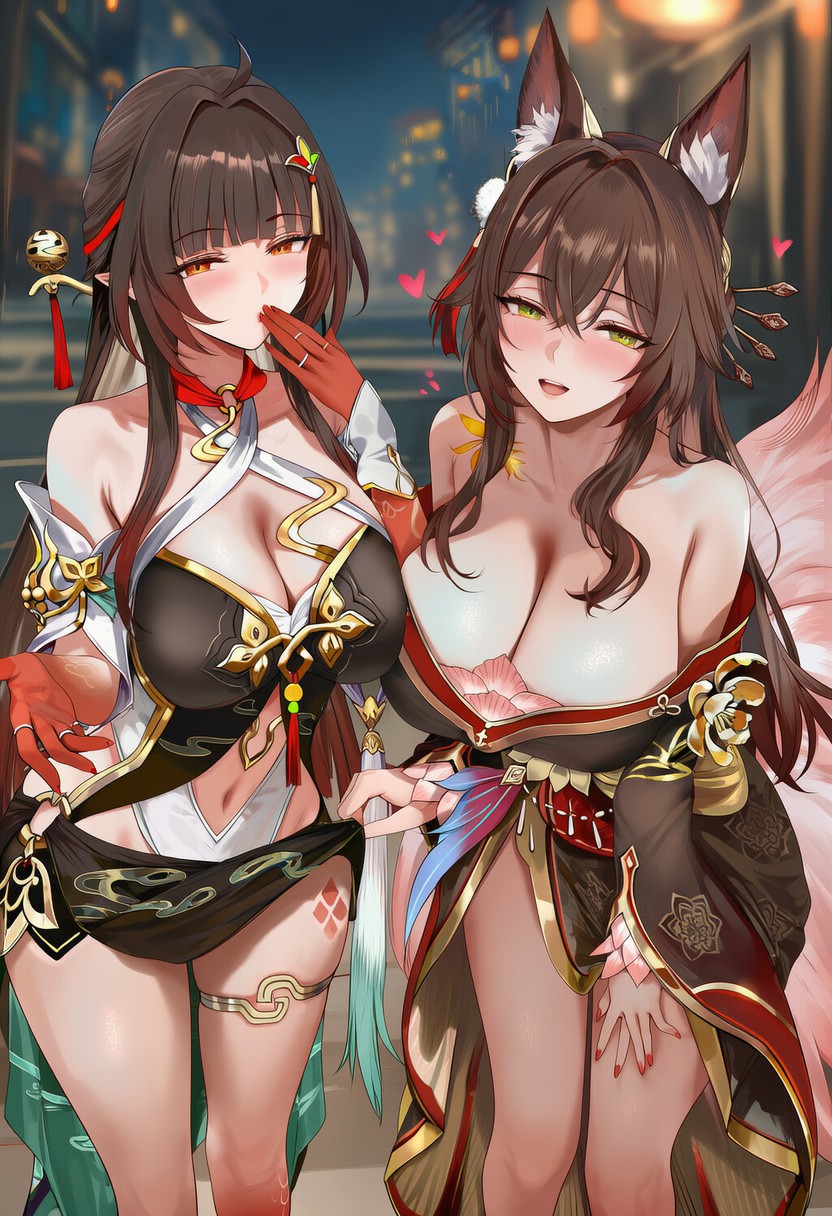 夜色街头的二次元双美少女,颜值衣品绝了