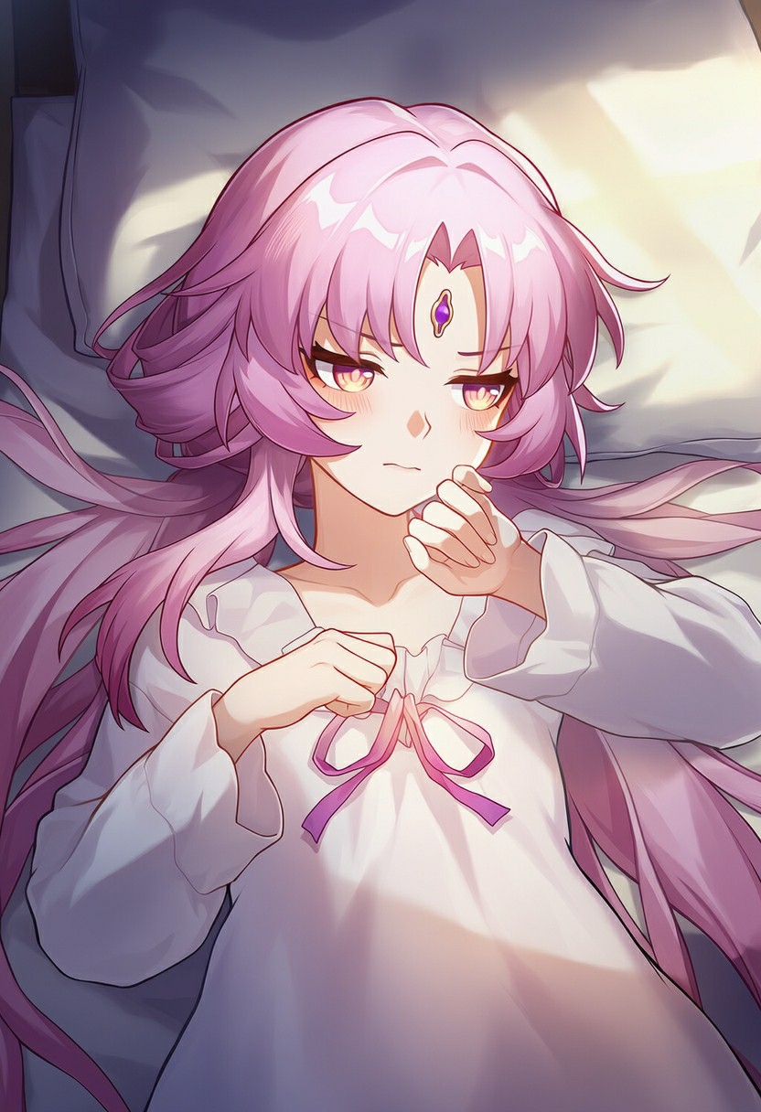 粉发少女的慵懒起床瞬间