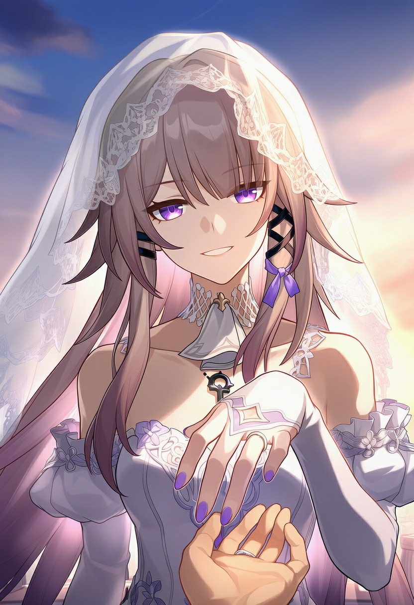 二次元婚纱少女的浪漫牵手瞬间