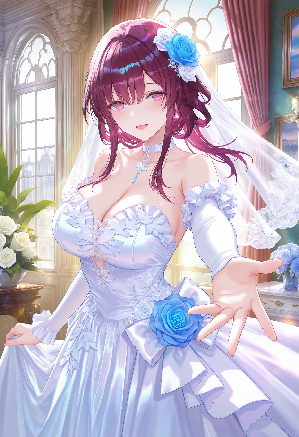 梦幻婚纱与蓝玫瑰：温柔华丽的新娘心动