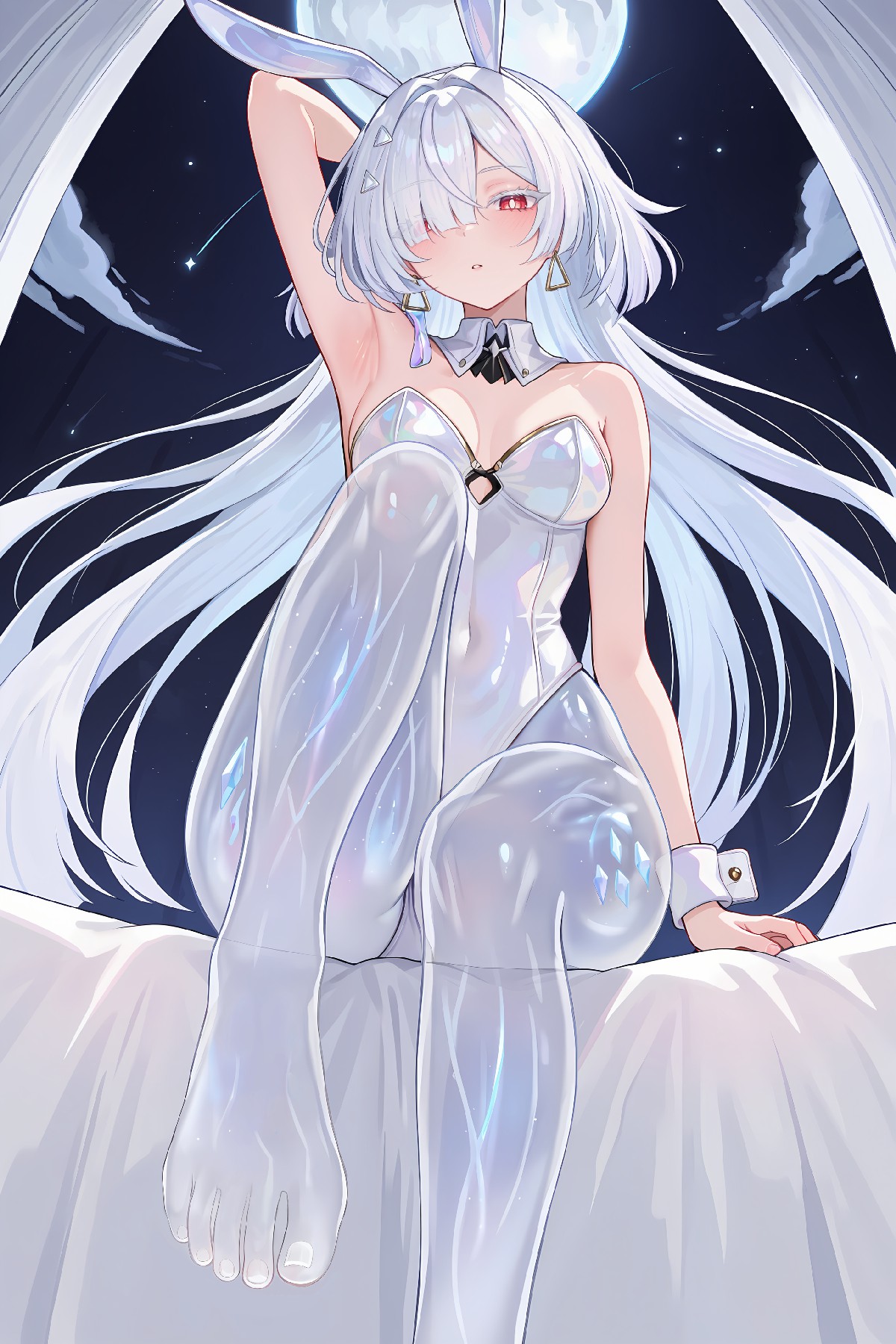 月光下的兔耳少女 梦幻亮面穿搭太吸睛