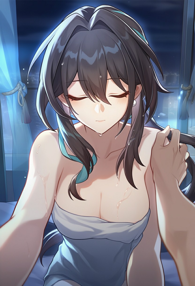 深夜汗湿发丝的动漫少女超迷人