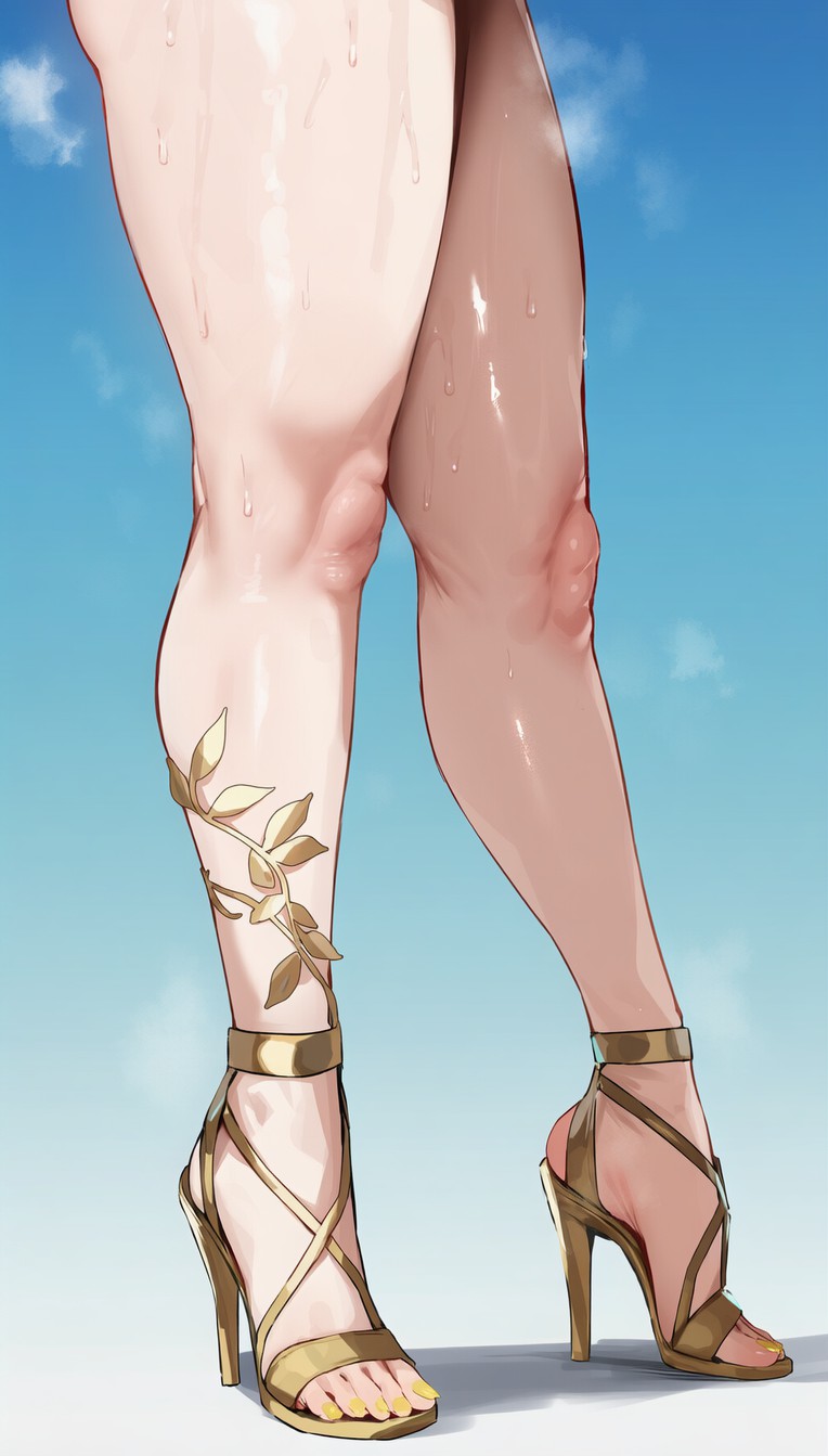 夏日感拉满的金色高跟腿部特写