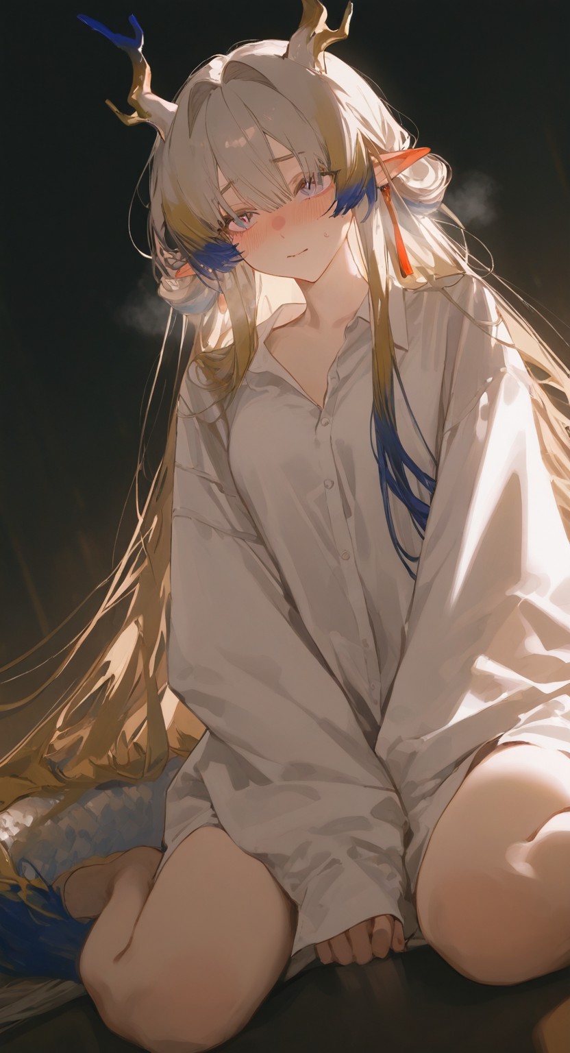 龙角精灵少女的慵懒白衬衫时光