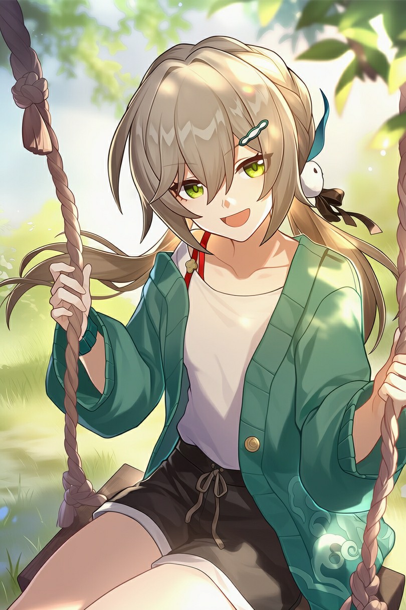 秋千上的元气少女，夏日氛围感拉满