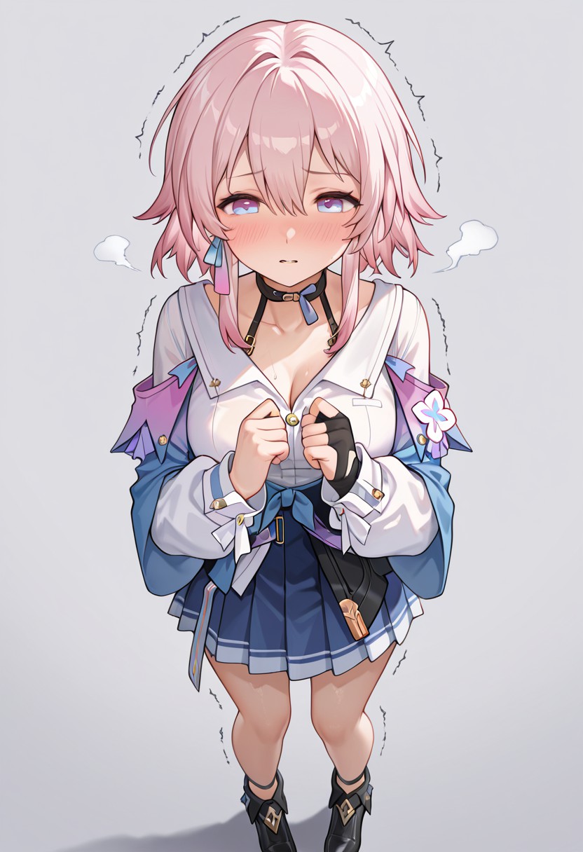 粉发少女羞涩感拉满，二次元穿搭绝了