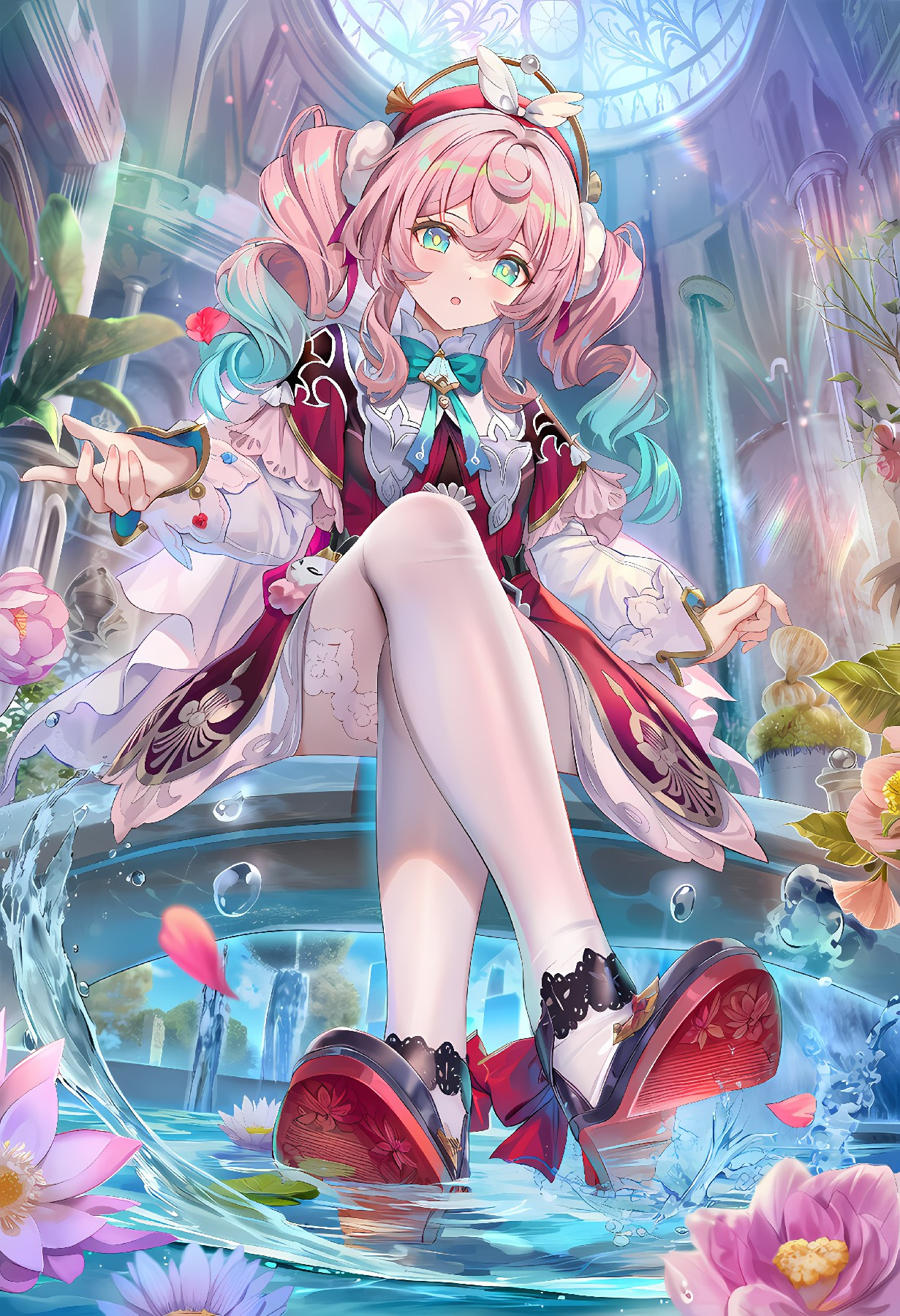 花漾水榭中的粉蓝精灵少女